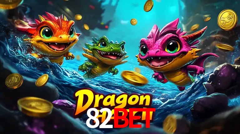 Arte promocional do jogo Dragon Hatch com três adoráveis dragões bebês nadando entre moedas de ouro, um dos slots mais divertidos para jogar no cassino 82bet.