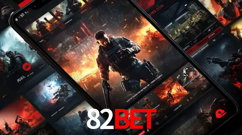 Tela de um celular exibindo uma galeria de jogos de tiro com temática militar, mostrando a variedade de e-sports disponíveis para apostas na plataforma de entretenimento 82bet.