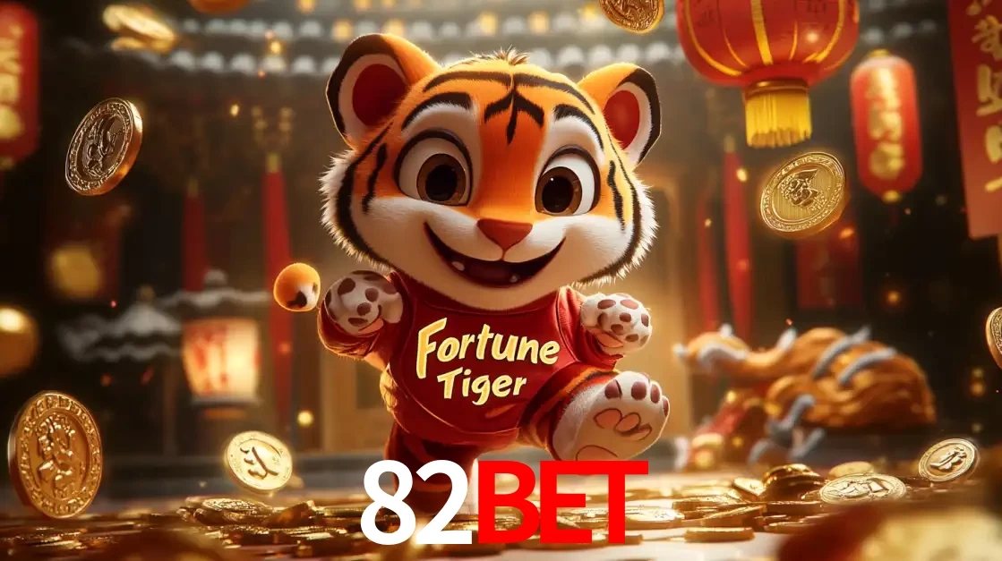 O alegre personagem do Fortune Tiger correndo sobre um caminho de moedas de ouro, simbolizando os grandes prêmios e a diversão do popular jogo de slot do 82bet.