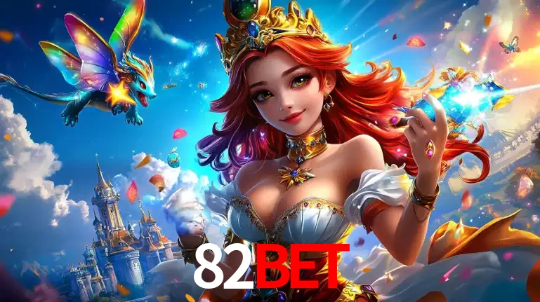 A princesa de um reino de fantasia mágico, com seu pequeno dragão, apresentando um mundo de prêmios encantados nos jogos de caça-níqueis do cassino 82bet.
